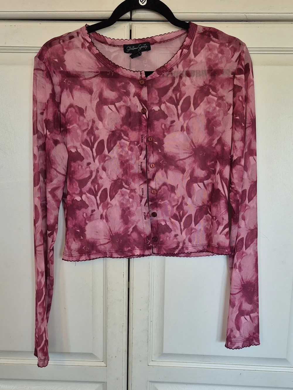 Streetwear Society Pink Floral Sheer Button-Down Top - Picture 1 of 5